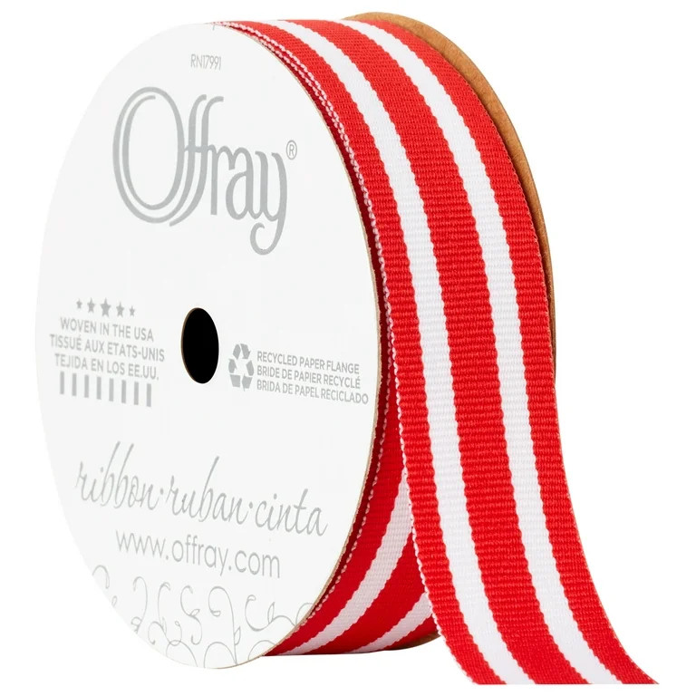 Offray Ribbon, Red 7/8 inch Stripe Grosgrain Ribbon, 9 feet - Walmart.com | Walmart (US)