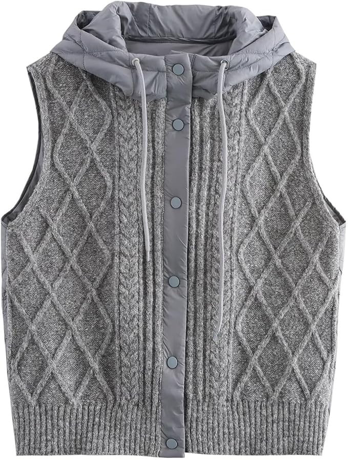 Women's Quilted Hooded Knit Vest Lightweight Padded Sleeveless Jacket, Casual Retro Layered Sweat... | Amazon (US)