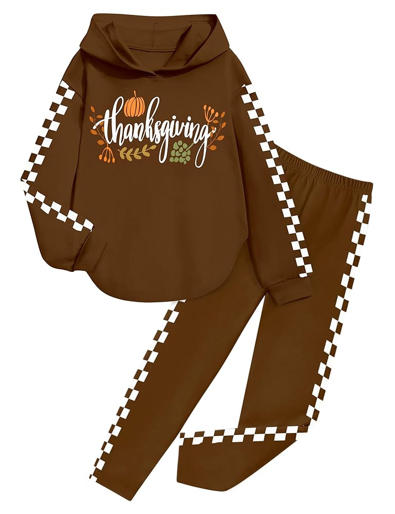 KANGKANG Girls Clothes Fall Winter Outfits Graphic Hooded Sweatsuits Sweatpants 2Pcs Set | Amazon (US)