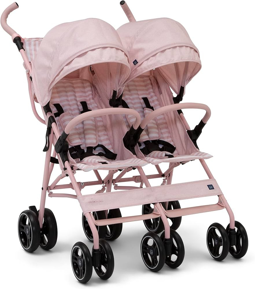 GAP babyGap Classic Side-by-Side Double Stroller - Lightweight Double Stroller with Recline, Extendable Sun Visors & Compact Fold - Made with Sustainable Materials, Pink Stripes | Amazon (US)