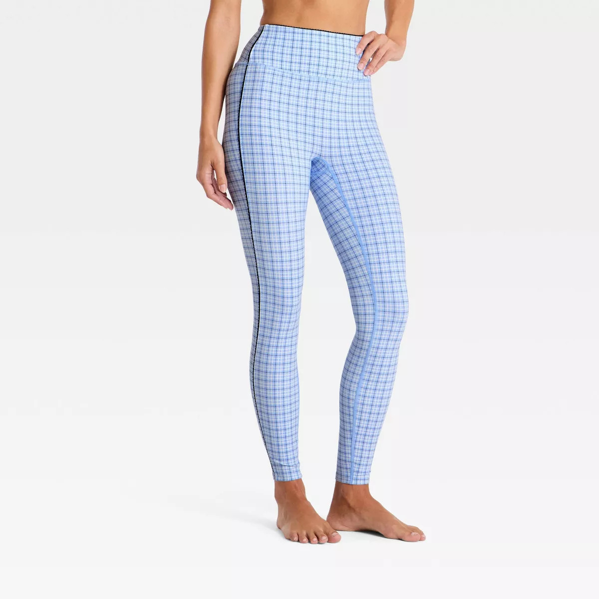 Women's Everyday Soft High-Rise 7/8 Leggings - All In Motion\u2122 Light Blue Plaid XL | Target