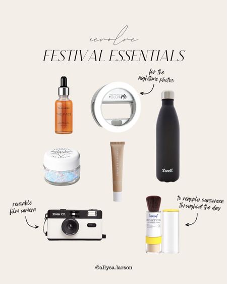 Festival essentials, Coachella accessories, Polaroid camera, beauty favorites, festival beauty 

#LTKSeasonal #LTKbeauty #LTKFestival