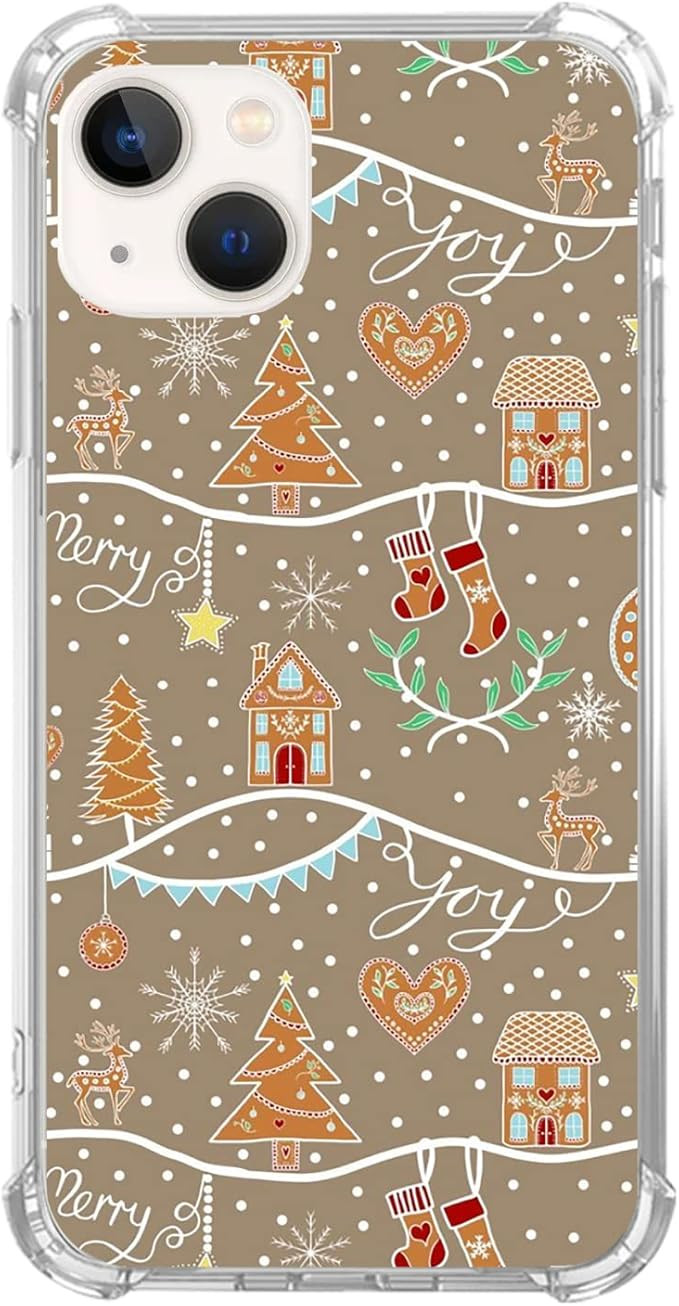 Vintage Christmas Trees Houses Reindeer Elements Patterns Case for iPhone 14, Cute Christmas Sock... | Amazon (US)