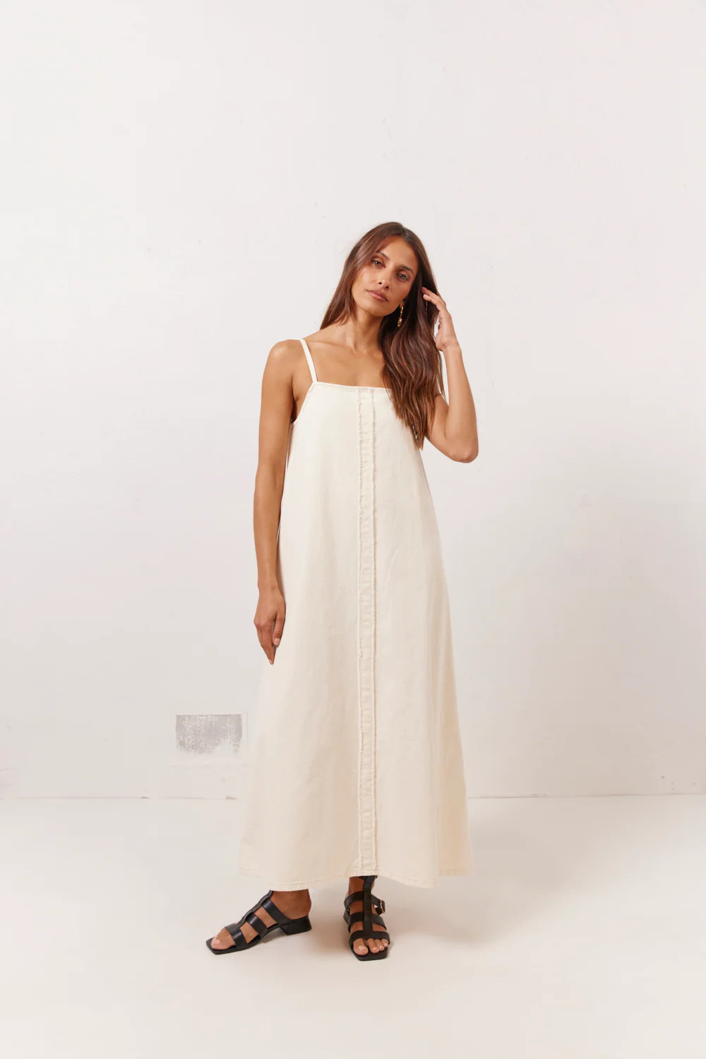 Ruth Denim Midi Dress Cream | VRG Grl