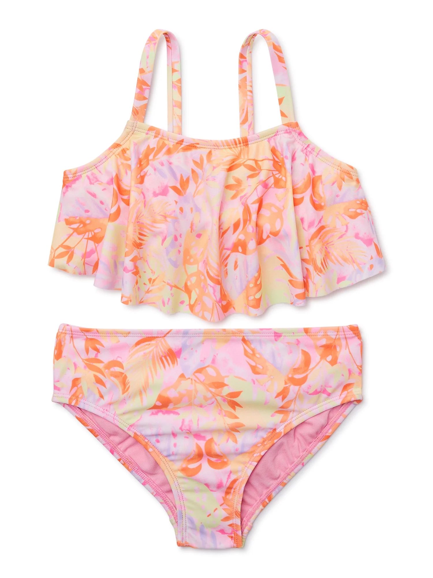 Wonder Nation Girls Ruffle Bikini Swimsuit with UPF 50, 2-Piece, Sizes 4-18 | Walmart (US)