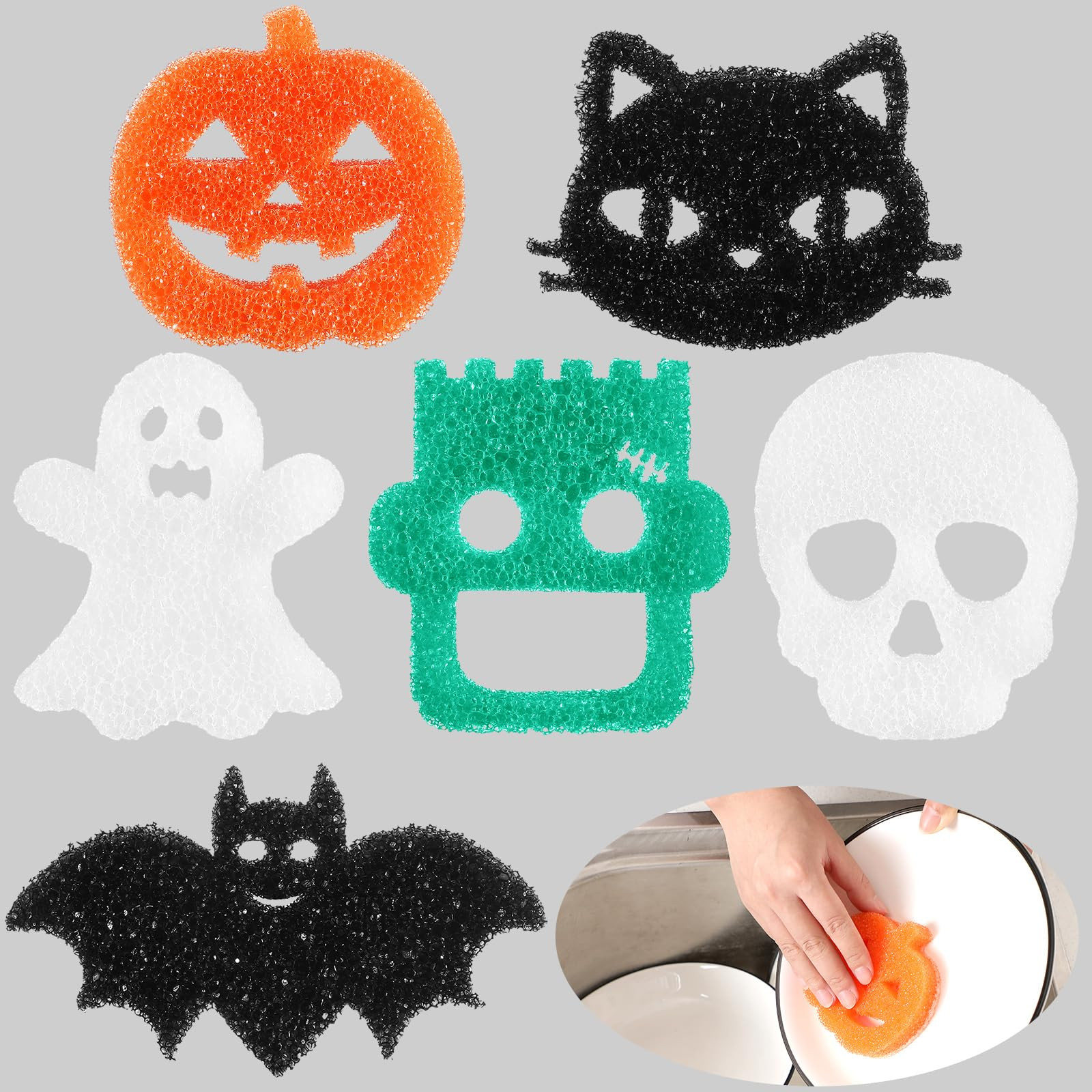 Umigy 6 Pcs Halloween Cleaning Sponges Cute Kitchen Scrub Sponges Ghost Bat Pumpkin Cat Sponge Te... | Amazon (US)