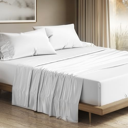 THREAD SPREAD 100% Egyptian Cotton King Size Sheets Set - Luxury 1200 Thread Count Egyptian Cotton Sheets King Size, Silky Soft, Cooling, Sateen Weave 17" Deep Pocket Bed Set - White | Amazon (US)