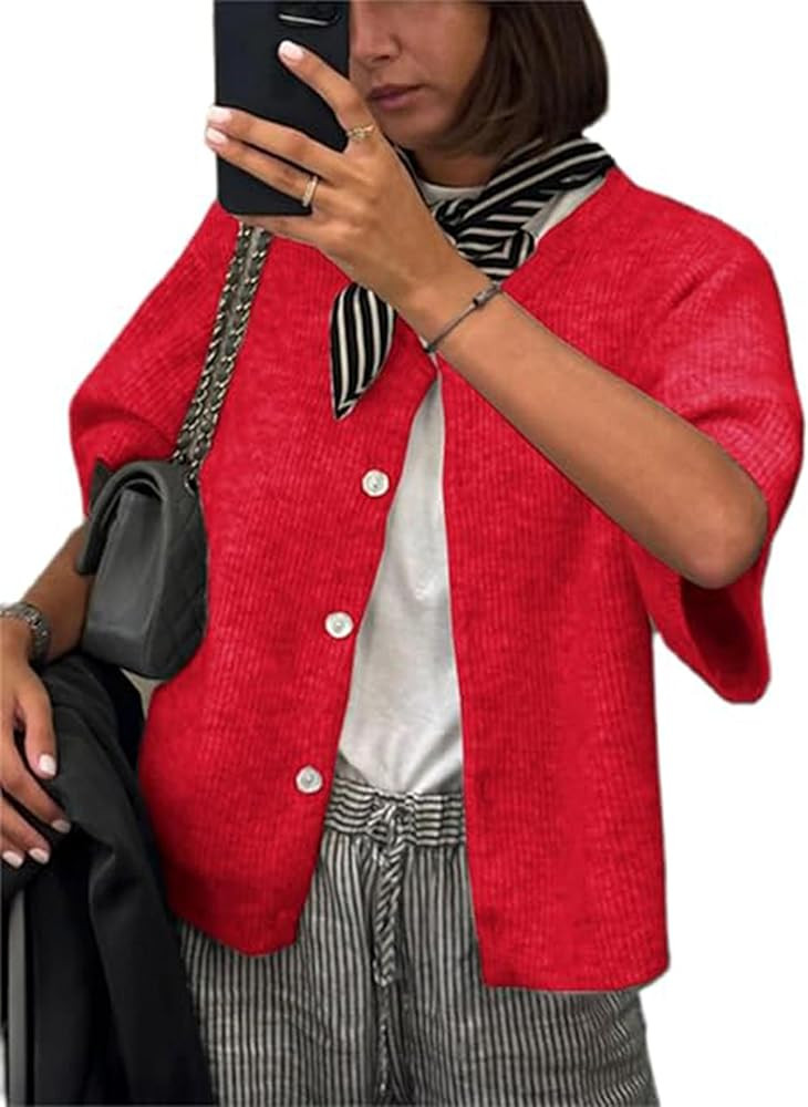 Women's Cardigans Shirt Short Sleeve Button Down Sweater Crop Top Y2k Fashion Knitted Shirt Top S... | Amazon (US)