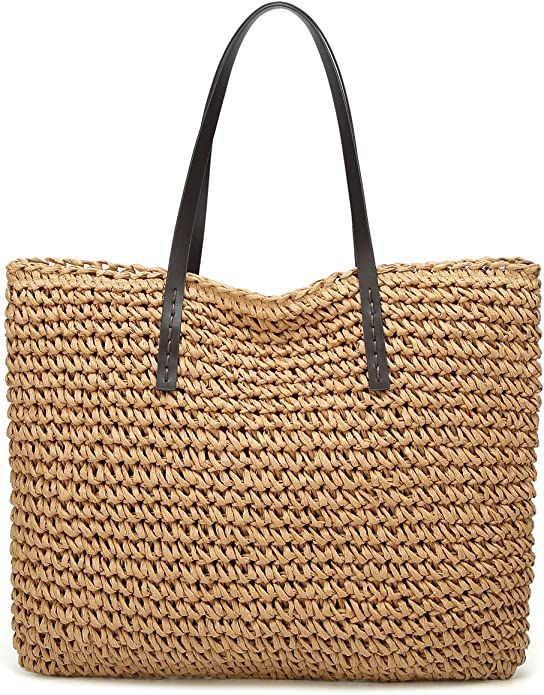 Straw Bga Summer Straw Large Woven Beach Bag Purse For Women Vocation Tote Handbags | Amazon (US)