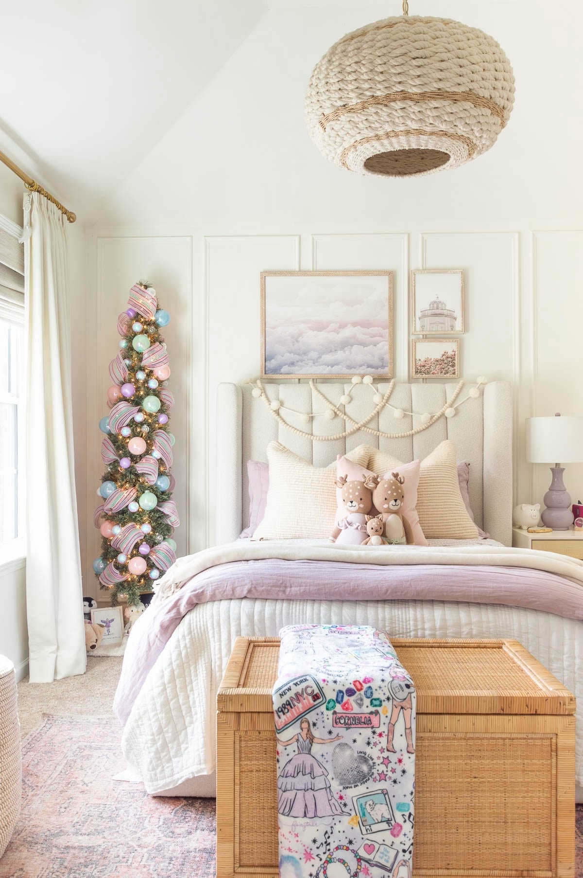 Eliza’s bedroom tree is Opalite-themed and decorated in pastel pink, green, lavender and blue, with some mirror ball ornaments thrown in for extra magic. The Christmas tree colors complement her purple bedroom perfectly! home decor bedroom decor Christmas decor girl bedroom Taylor Swift Christmas tree pastel Christmas tree wall art purple area rug

#LTKKids #LTKHome #LTKHoliday