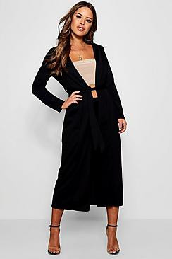 Petite Long Line Collarless Duster Coat | Boohoo.com (US & CA)