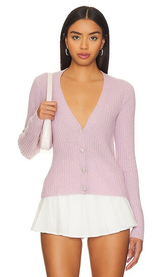 Rib V-Neck Cardigan in Cherry Frost | Revolve Clothing (Global)