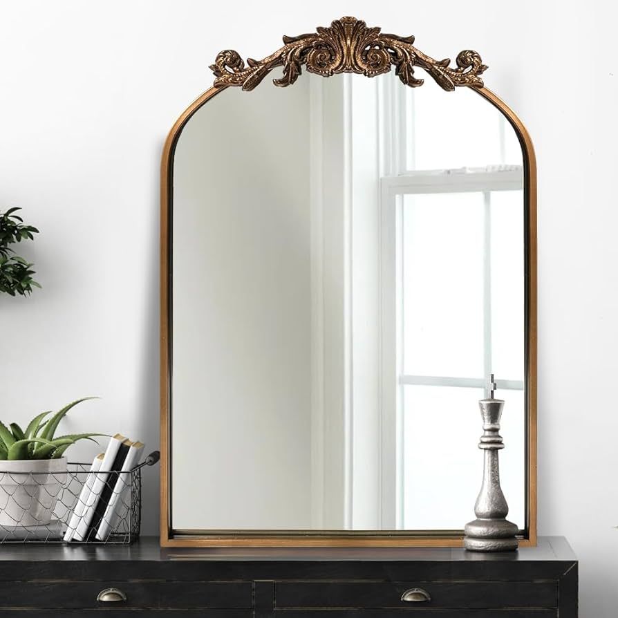 OUSHUAI Gold Traditional Vintage Ornate Baroque Mirror,Gold Brass Mirror For Wall,Victorian Antiq... | Amazon (US)
