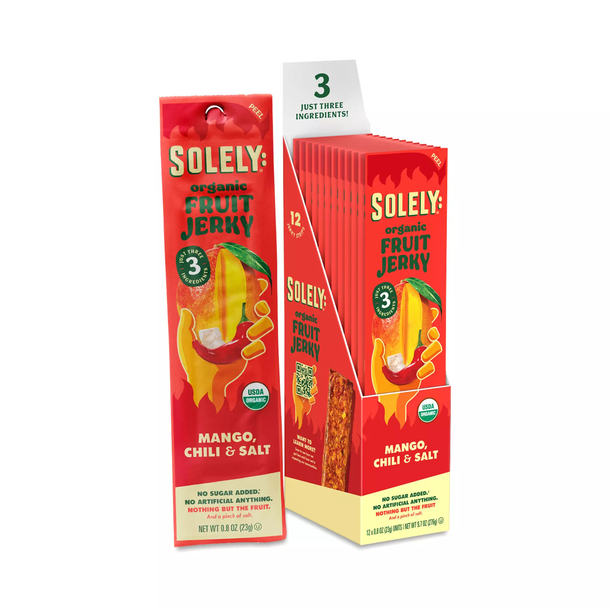 Solely Organic Fruit Jerky, Mango, Chili & Salt, Snack Pack 12 strips (0.8 oz each) | Thrive Market