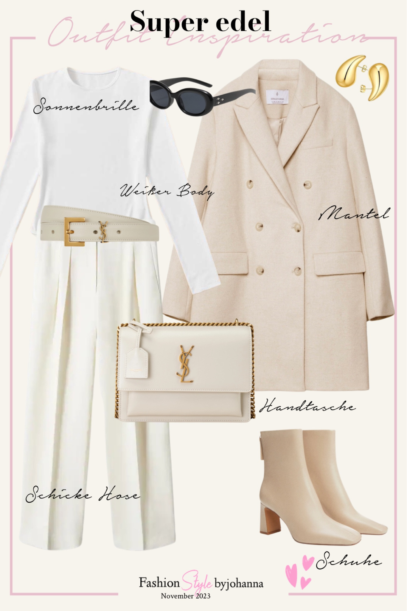 Edler Look in den Farben Creme und weiß. Eine Tasche und ein Gürtel in der Farbe Beige/Creme, lassen sich immer super kombinieren. Wenn man dann noch die passenden Schuhe und Mantel hat, hat man ein wunderschönes Outfit kreiert 

#LTKstyletip #LTKCyberSaleDE #LTKCyberWeek