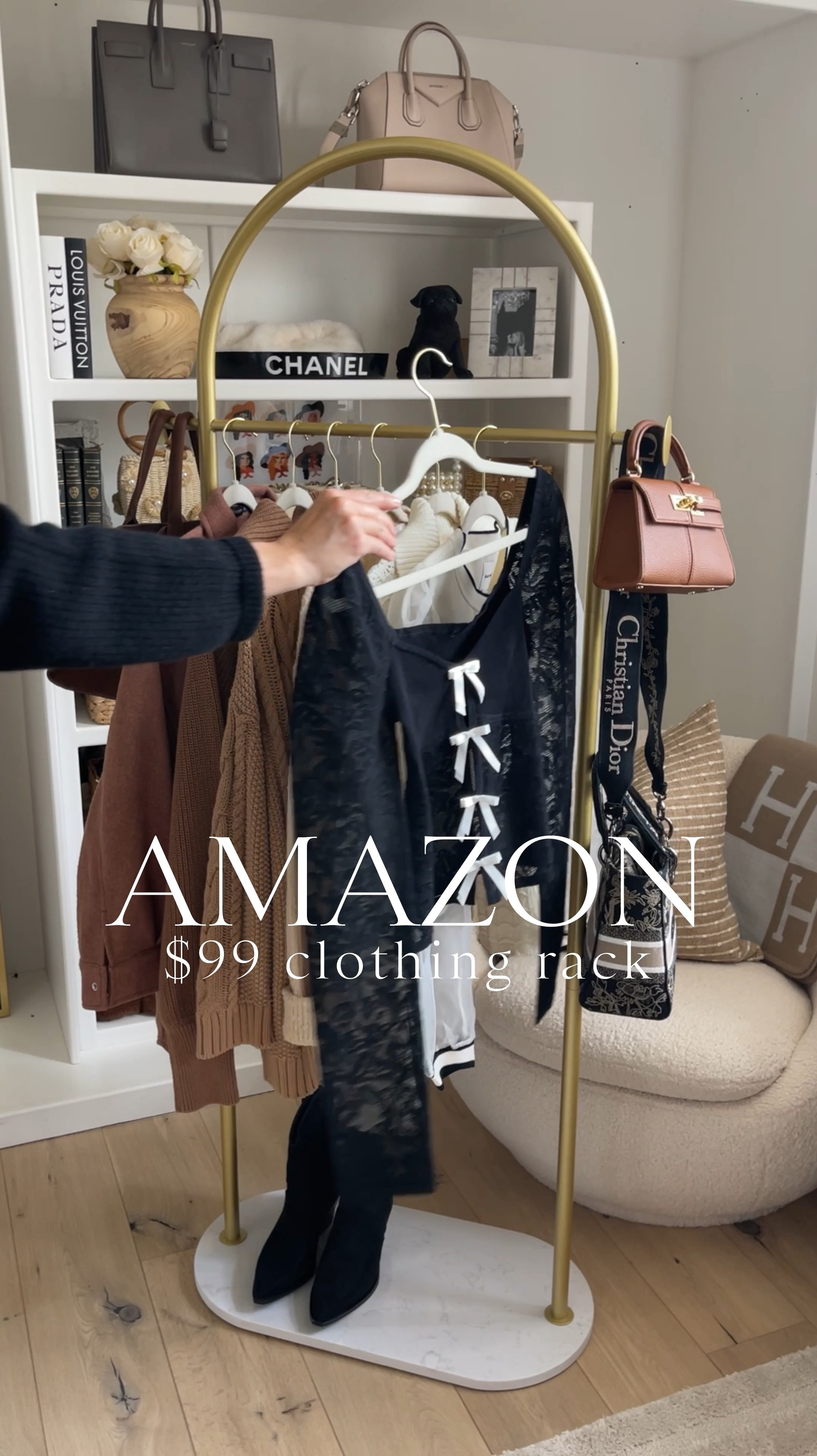 HOME \ new Amazon find I’m loving - gold arch clothing rack under $100!!👌🏻 If you need extra hanging or like to put together outfit / help pack for trips, this is the best little rack! It was sooooo easy to put together and I love the marble base.

Closet
Decor 

#LTKHome #LTKFindsUnder100 #LTKVideo