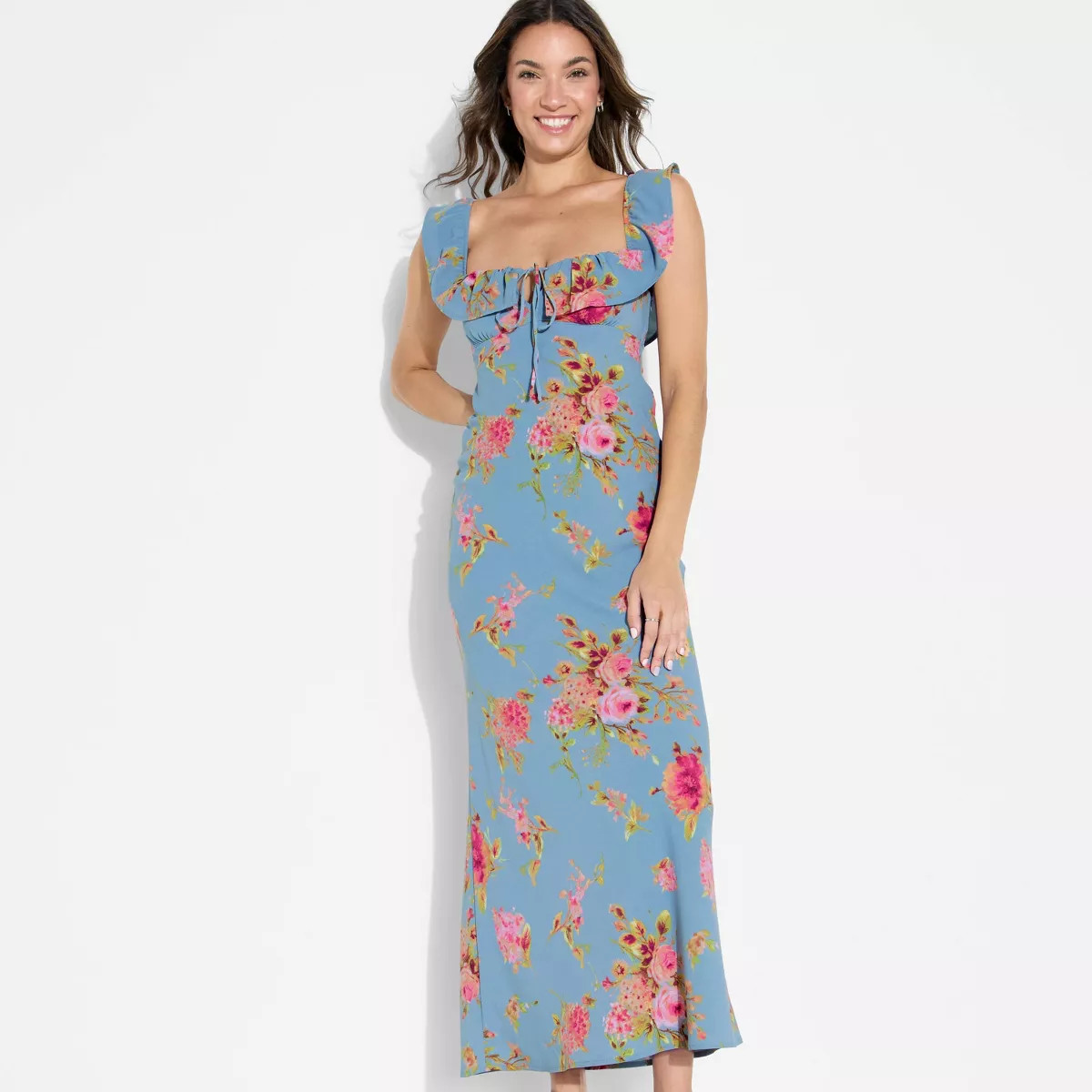 Women's Flounce Sleeve Maxi Empire Waist Dress - Wild Fable™ Slate Blue Floral M | Target