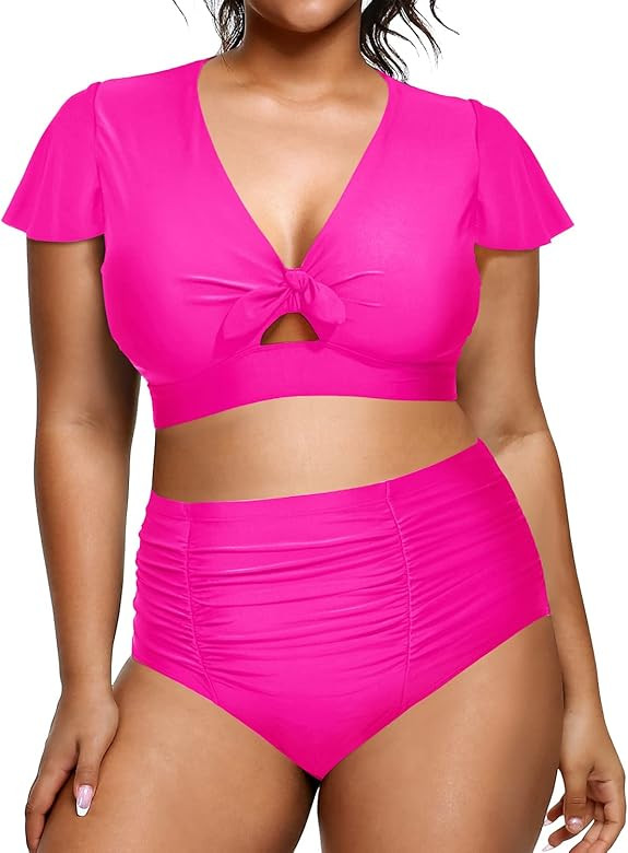 Yonique Womens Two Piece Plus Size Bikini Set High Waisted Swimsuits Tummy Control Bathing... | Amazon (US)