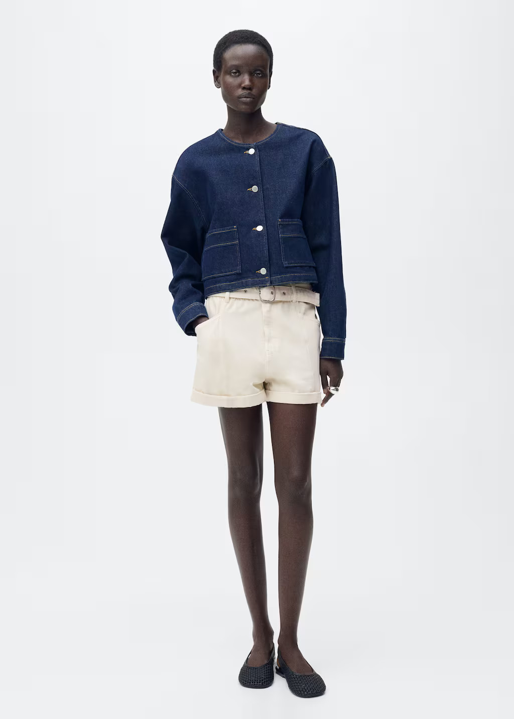 Paperbag shorts with rolled hem and belt ecru - Women - M - MANGO | Mango (US/MX/AU)