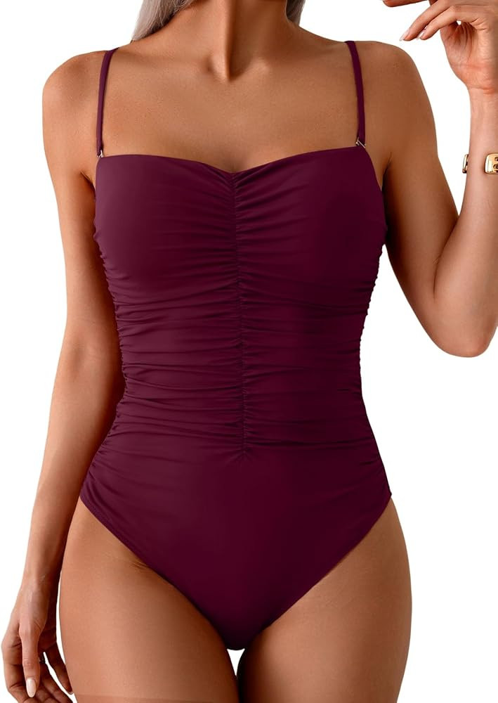 Traje de baño de una pieza para mujer con control de abdomen fruncido y efecto adelgazante | Amazon (US)