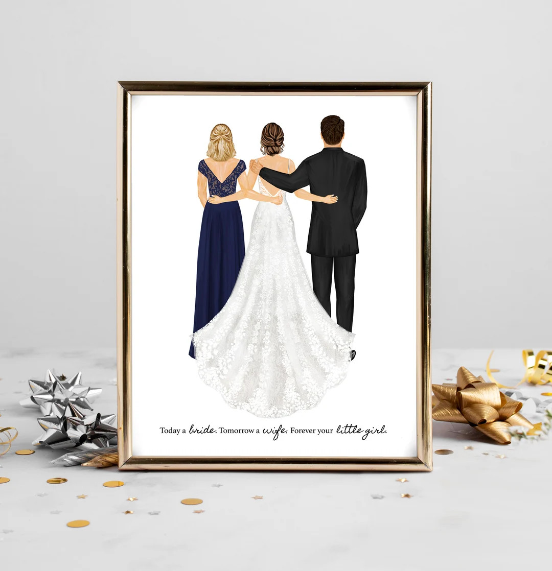 Personalized Bride and Parents Portrait Art DIGITAL Mother & Father of the Bride Custom Wedding A... | Etsy (US)