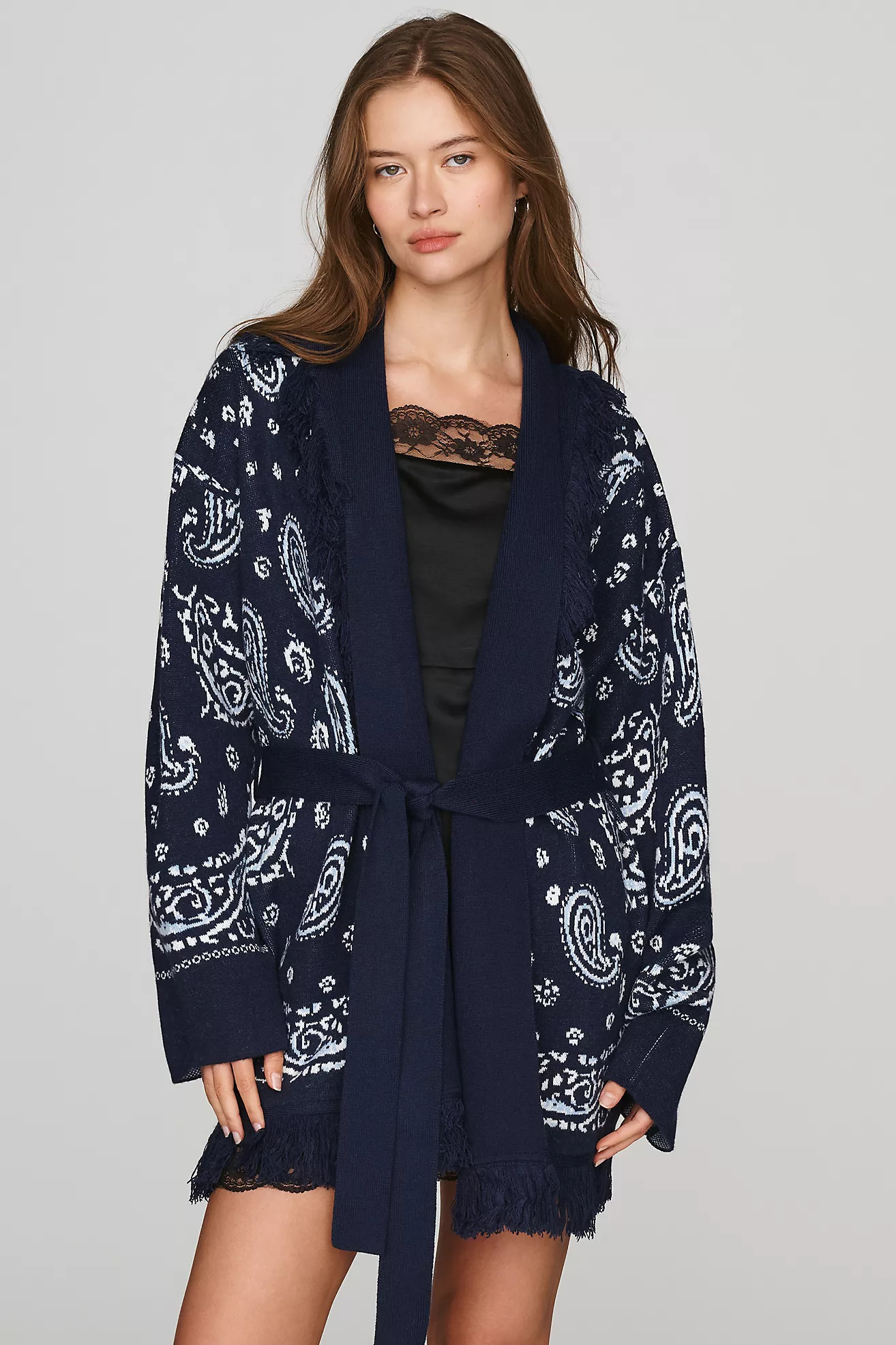Flat White Fringe Wrap Cardigan Sweater | Anthropologie (US)