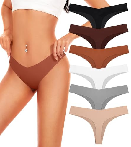 Seamless Thongs for Women No Show Thong Breathable Comfortable Panties V-Waist Underwear Women 6-... | Amazon (US)