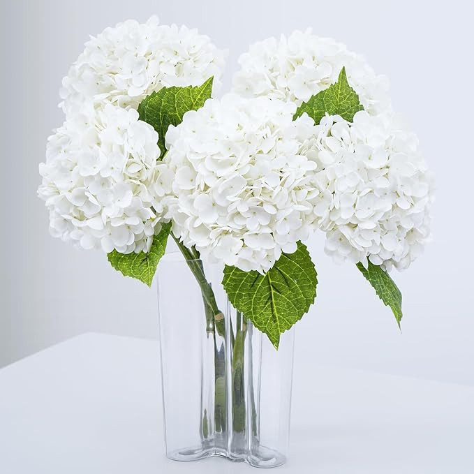 Waipfaru 4 Pcs 21" Real Touch White Hydrangea Artificial Flowers with Long Stem & Leaves, Full La... | Amazon (US)