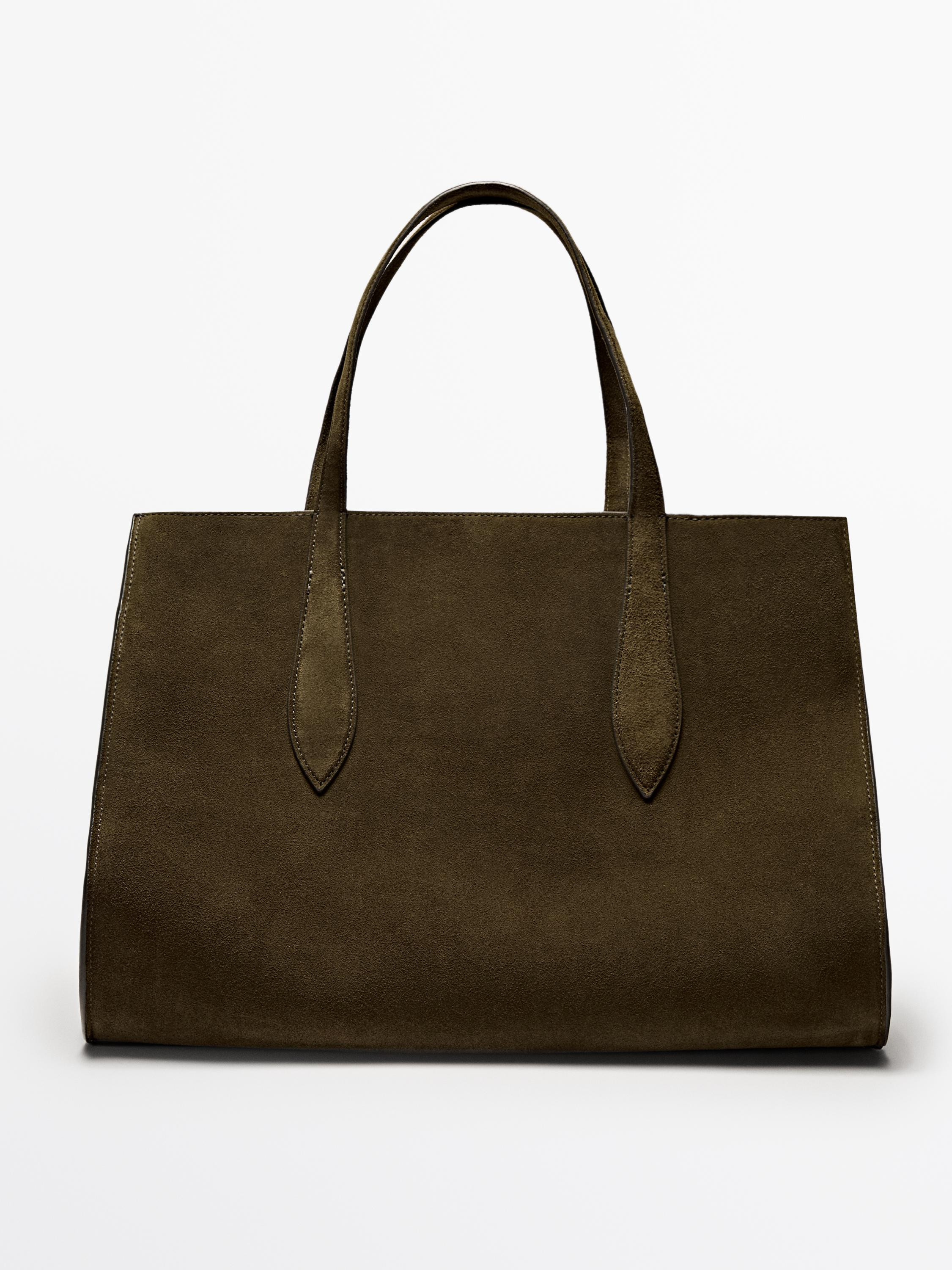 Split suede maxi tote bag | Massimo Dutti US