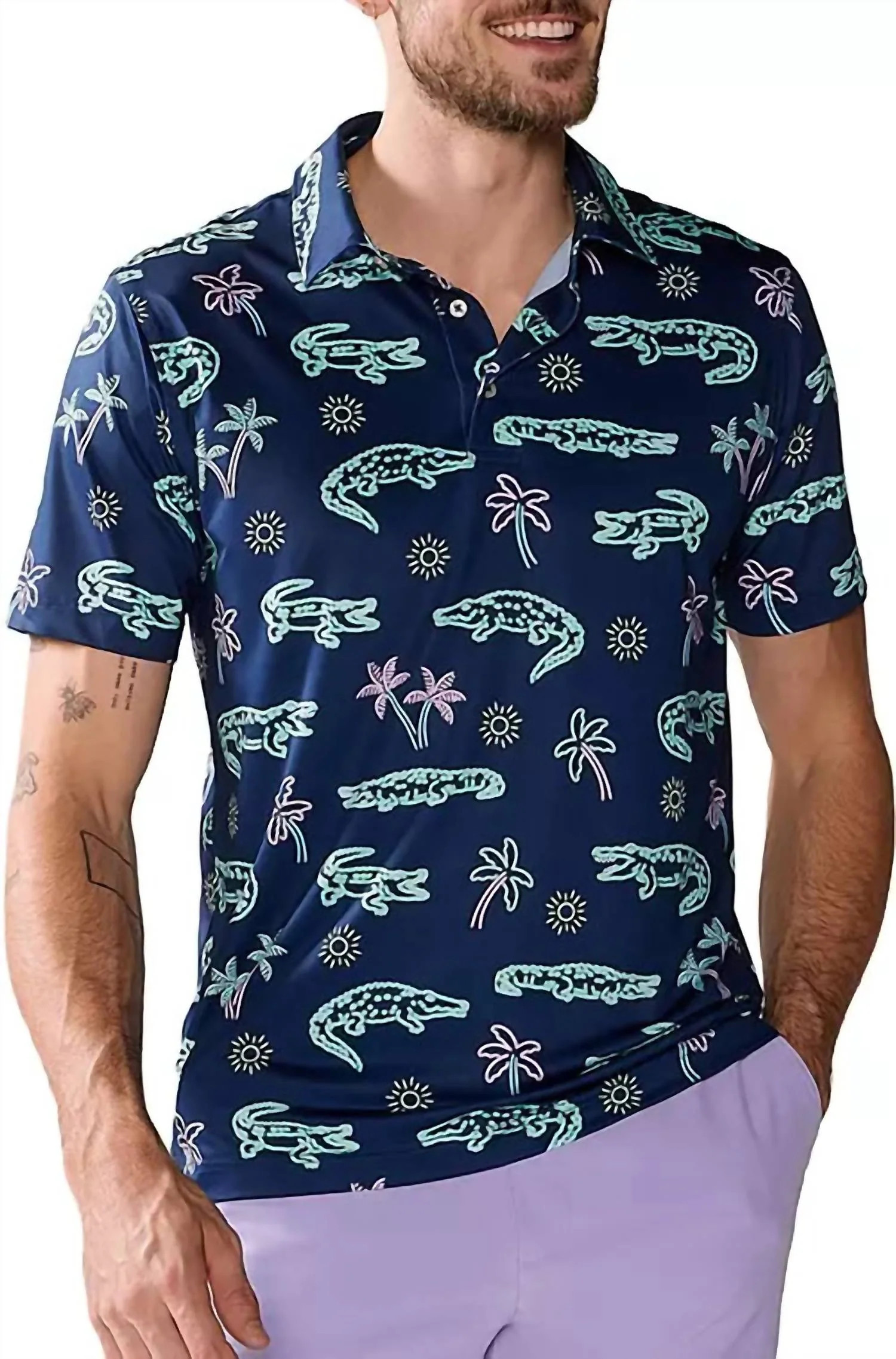 Neon Glades Performance Polo In Blue | Shop Simon