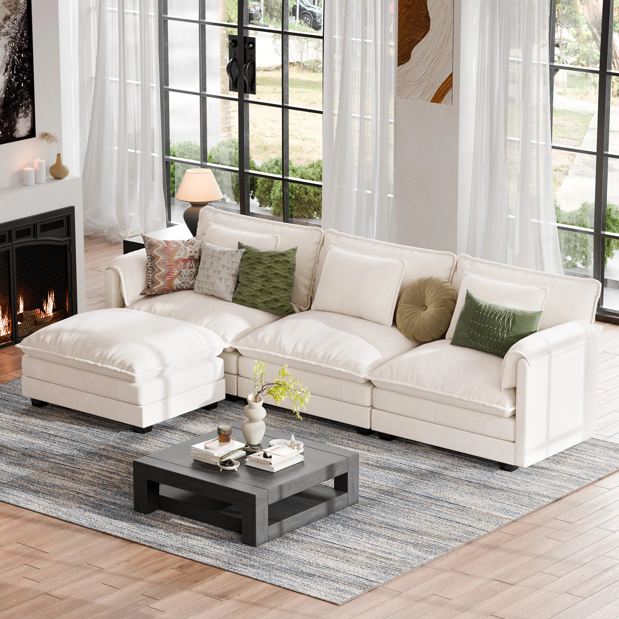 4-Piece 115'' Reversible Modern Upholstered L-Shape Sectional Sofa With Ottoman- Premium Fabric | Wayfair North America