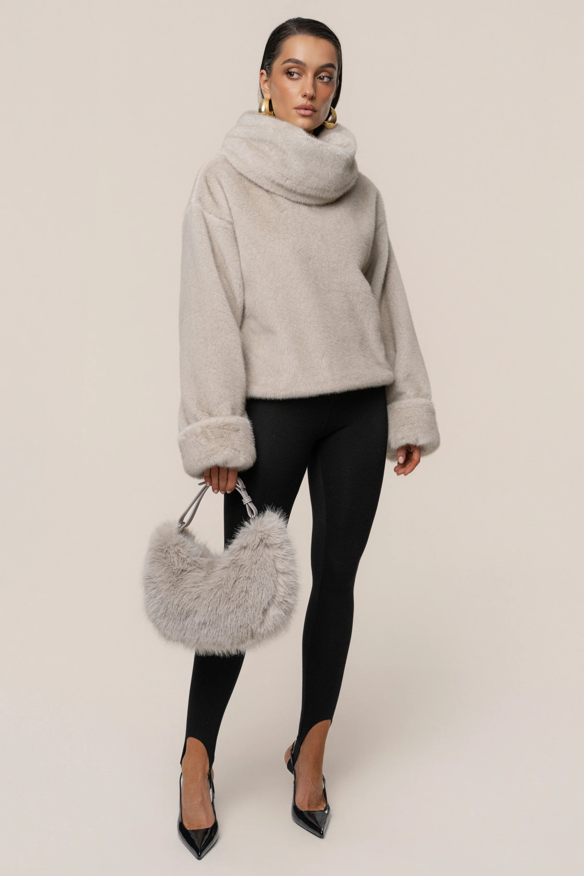 Stone Polished Faux Fur Pullover | JLUXLABEL US