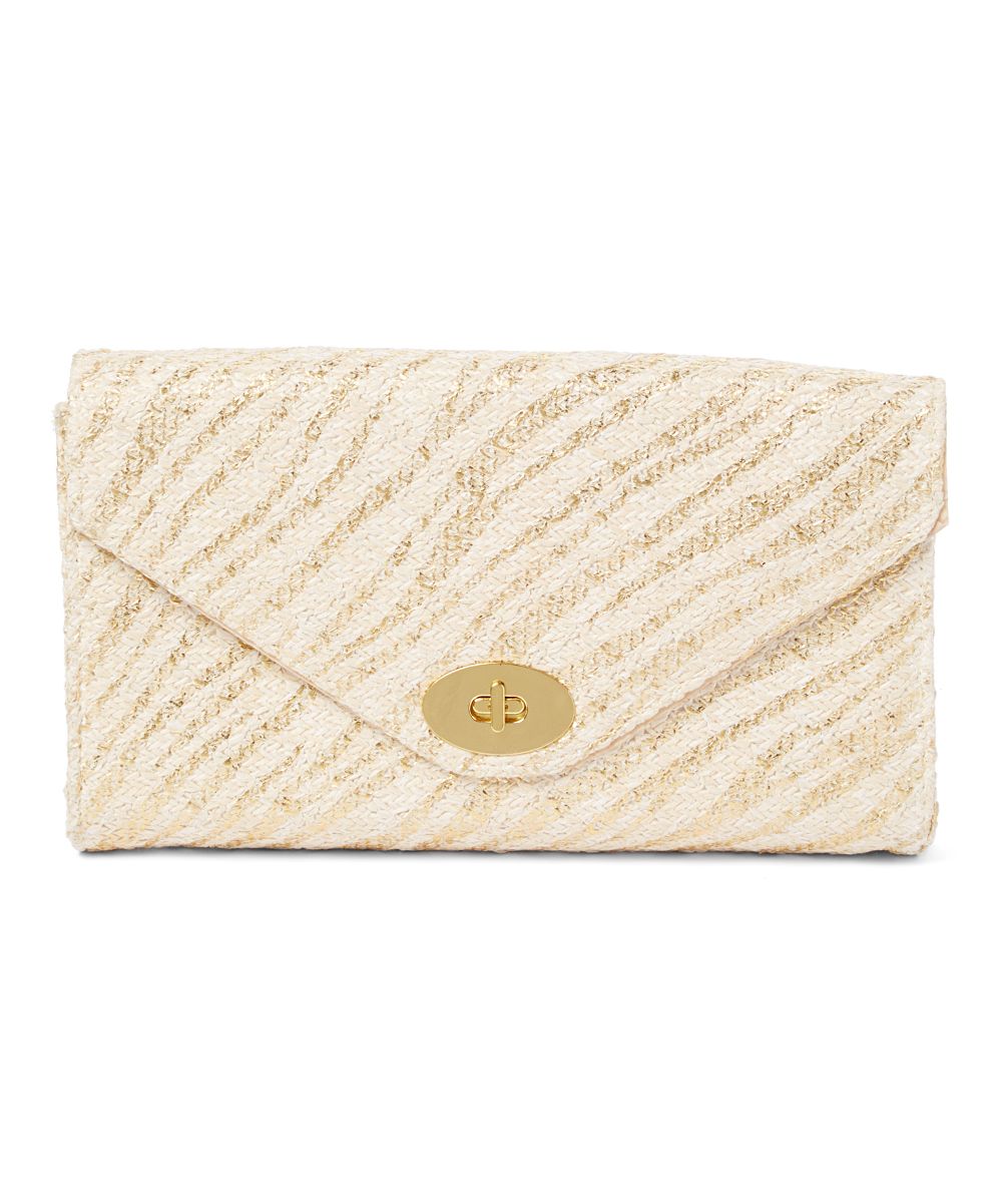 Boardwalk Style Women's Handbags Gold - Gold Envelope Straw Clutch | Zulily