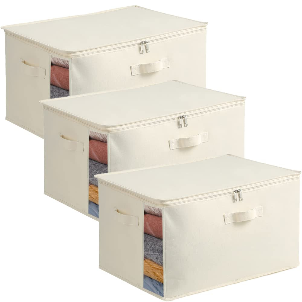 3-Pack Large Canvas Comforter Storage Bags for Clothes Sweater Clothes Organizer with Dual Zipper... | Amazon (US)