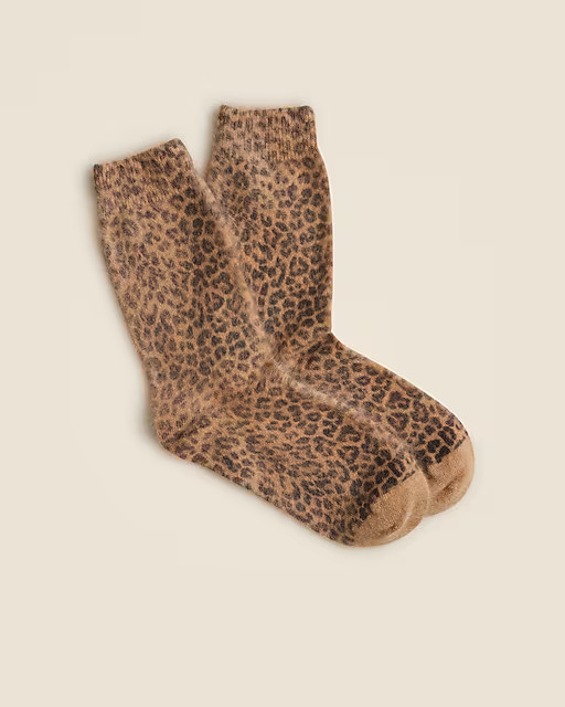 Brushed cashmere socks in leopard print | J. Crew US