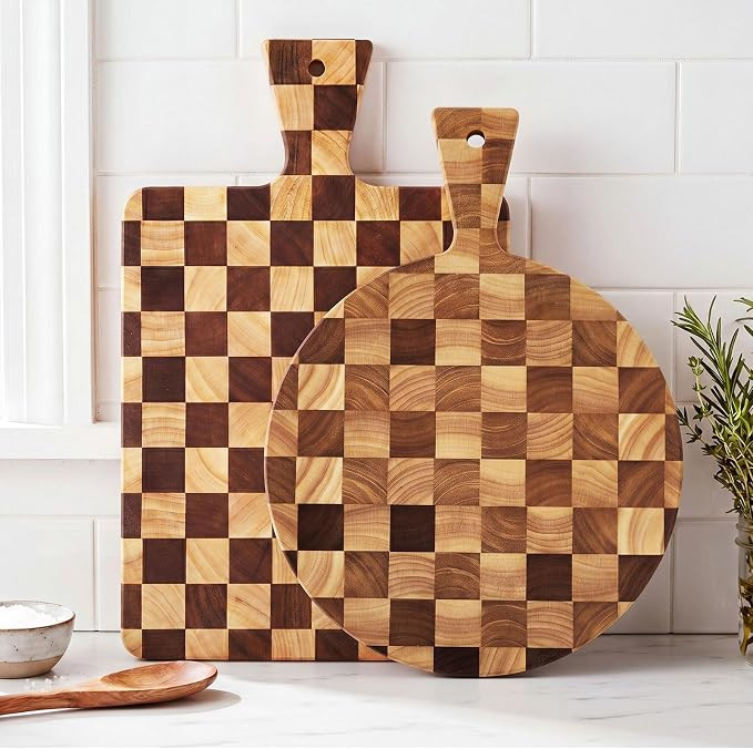 Novabright 2 Pcs Checkered Wood Cutting and Chopping Board with Handle Decorative Cutting Boards ... | Amazon (US)