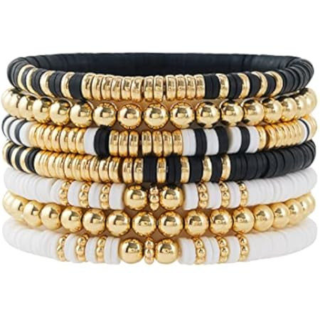 GOOJIDS Surfer Heishi Clay Bead Bracelets for Women Bohemian Stackable Evil Eye Vinyl Disc Beaded... | Amazon (US)