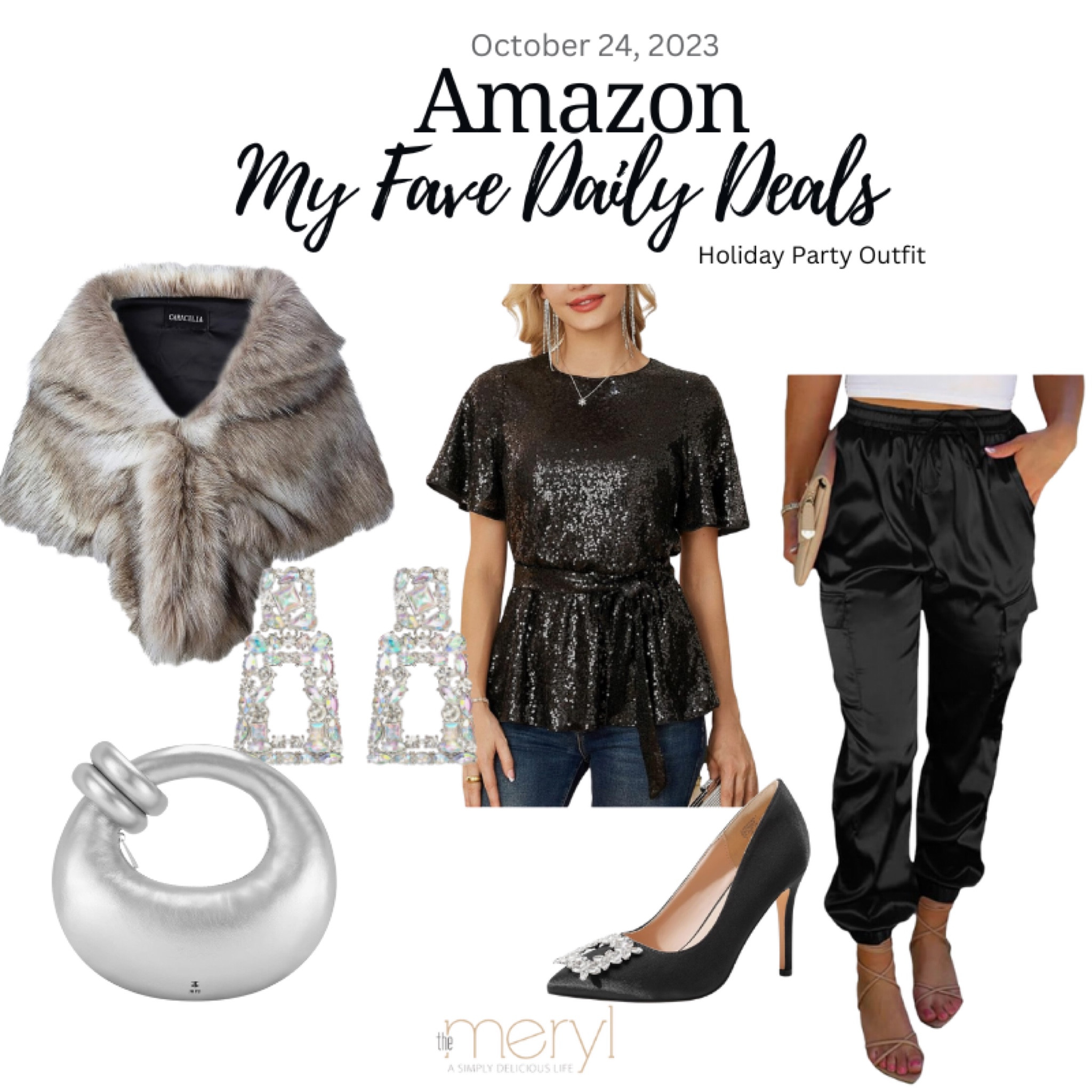 Amazon Deals 10.24.23 Holiday Party Outfit 
Faux Fur Shawl Sequin Top Satin Pants Satin Pumps Manolo Blahnik Hangisi Dupes Silver Handbag Rhinestone Earrings 

#LTKSeasonal #LTKstyletip #LTKHoliday