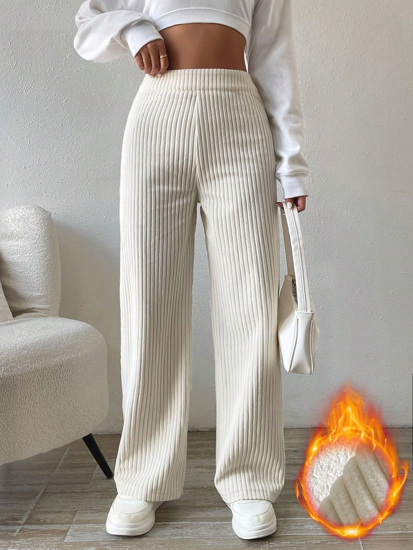 SHEIN Relaxiva Solid Color Straight Leg Thermal Lined Long Pants | SHEIN