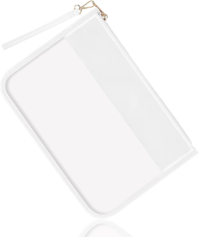 izuzta Clear PVC Flat Pouch, PU Travel Makeup Bag Clear Zipper Pouch with Wristlet, DIY Chenille ... | Amazon (US)
