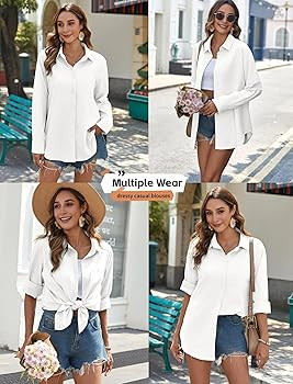 Zeagoo Linen Button Down Shirts for Women Long Sleeve Cotton Gauze Tops Casual Collared Blouses L... | Amazon (CA)