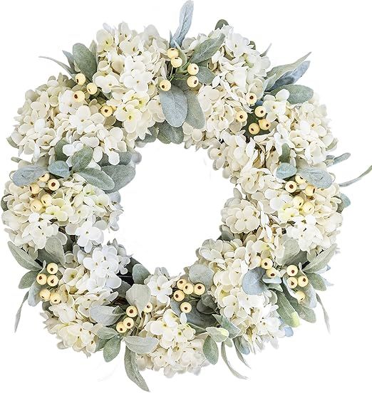 Hometrance Cream Hydrangea Wreath for Front Door Outside, Front Door Wedding Decorations with Hyd... | Amazon (US)