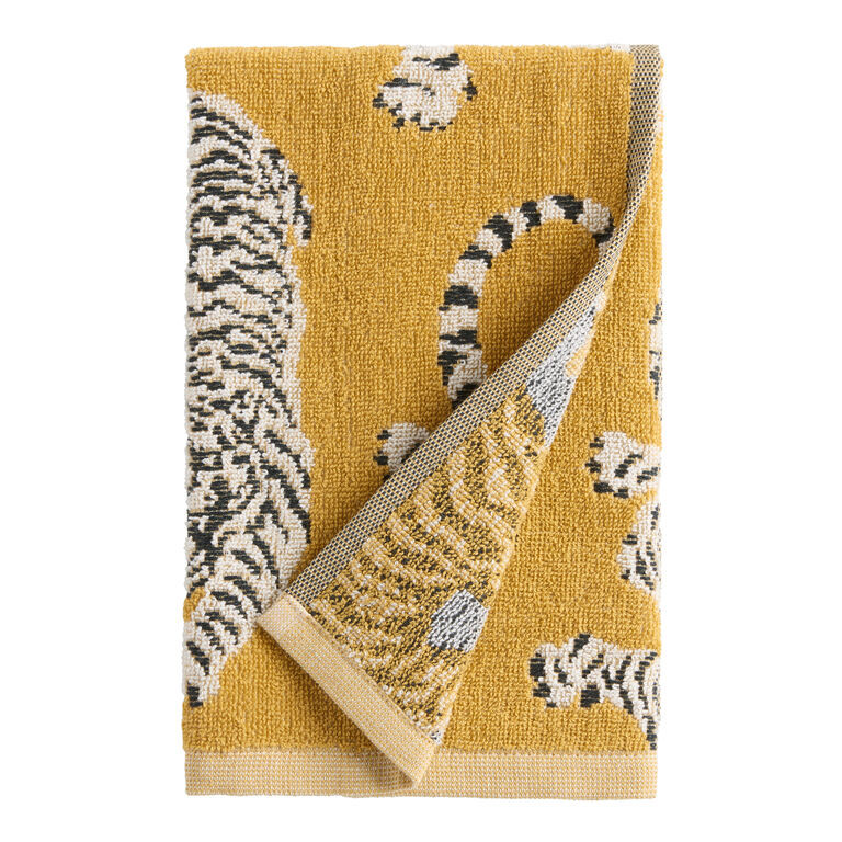 Mustard Jacquard Tigers Terry Hand Towel | World Market