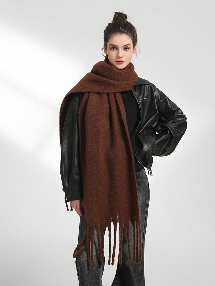 1 Pezzo Sciarpa Anello Solido Marrone Per Donne Fatta Di Morbido Faux Cashmere, Adatta Per Indoss... | SHEIN