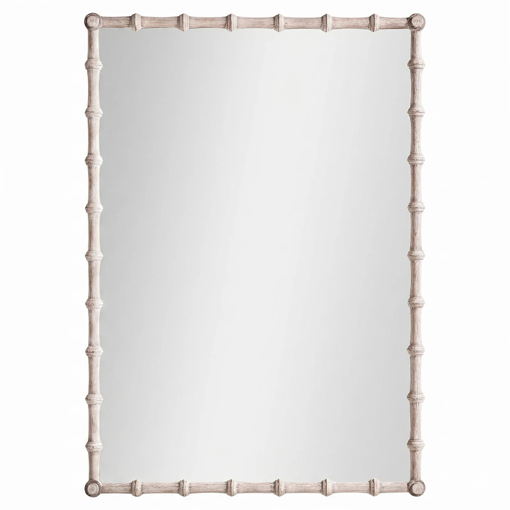 Mateo Coastal Whitewashed Acacia Wood Bamboo Rectangular Wall Mirror | Kathy Kuo Home