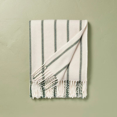 Stripe Woven Throw Blanket Cream/Green - Hearth & Hand™ with Magnolia | Target