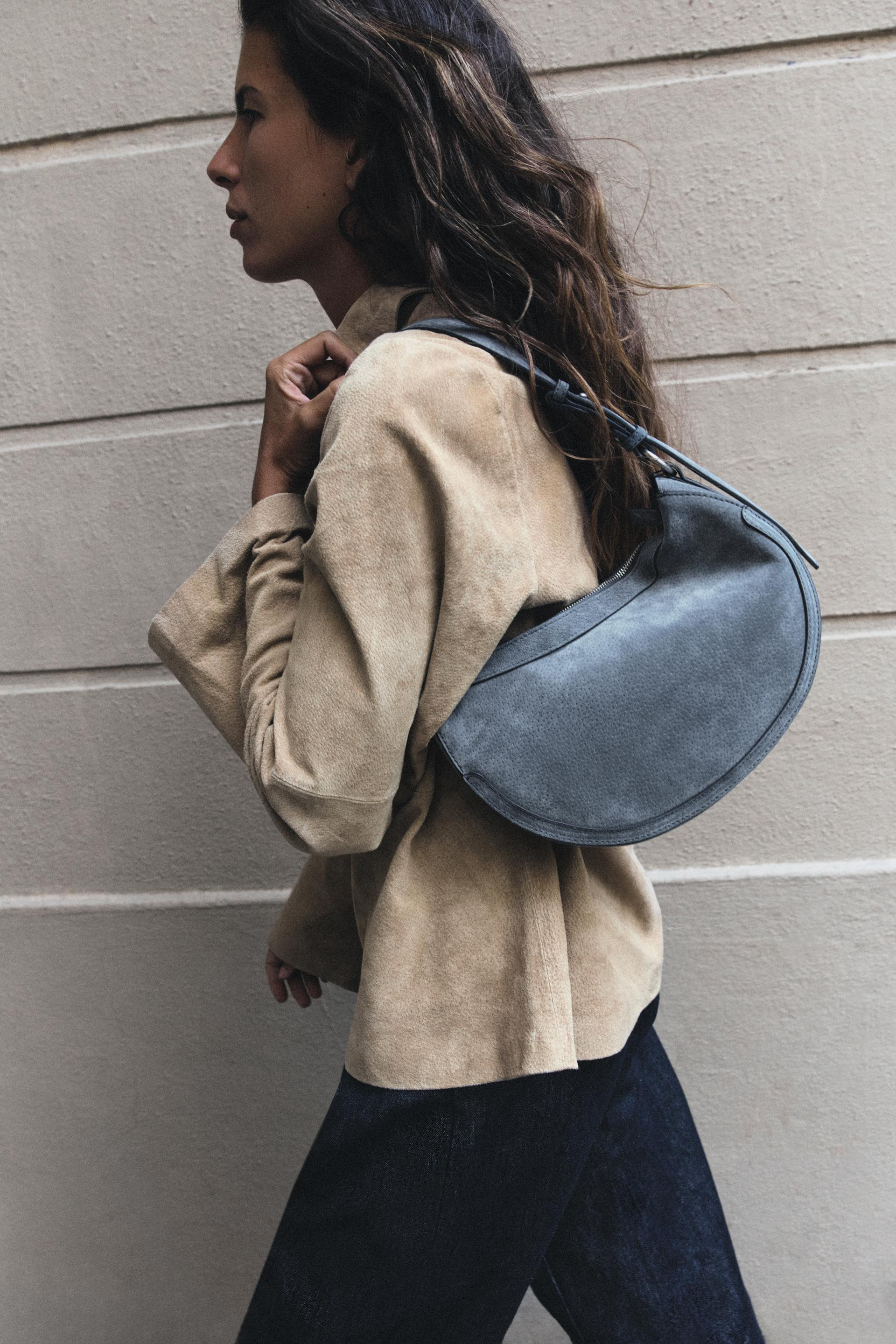 LEATHER SHOULDER BAG - Blue - ONE SIZE ONLY | Zara US