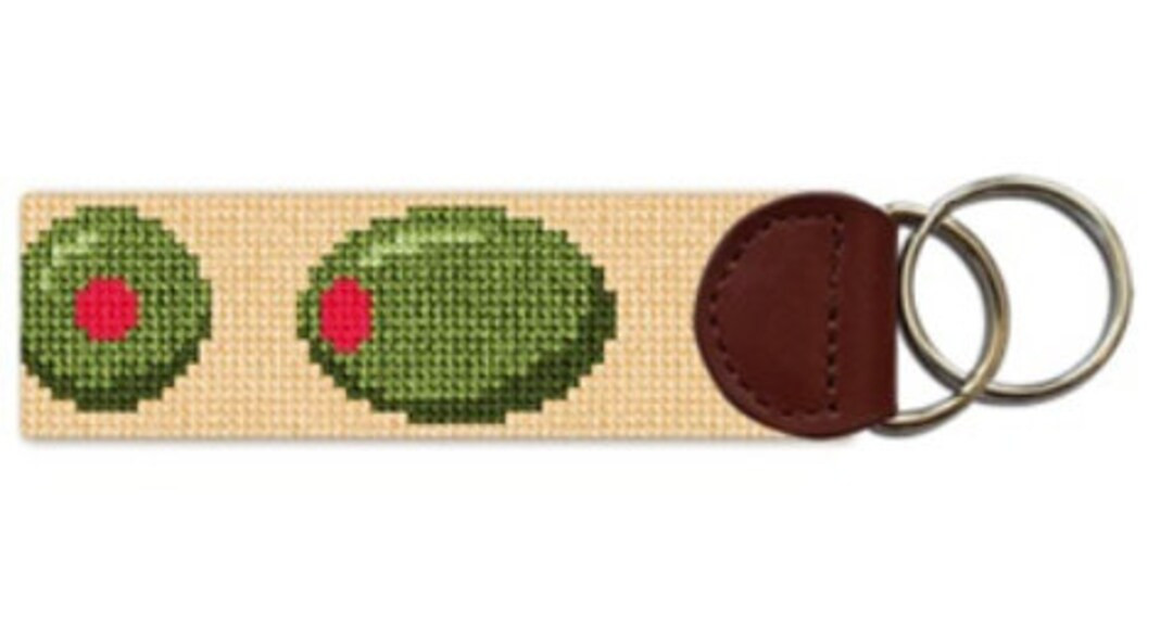 Olive Pimento Pearl Finished Needlepoint Key Fob - Etsy | Etsy (US)