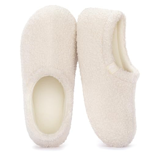 RockDove Women's Teddy Fleece Closed Back Indoor Slipper, Size 5-6 US Women, Off White | Amazon (US)