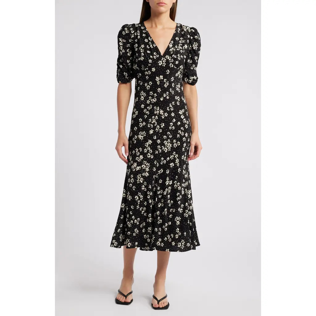 Rails Zariah Floral Puff Sleeve Midi Dress in Noir Floral at Nordstrom, Size X-Large | Nordstrom